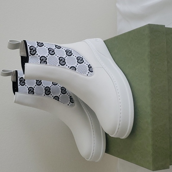 Gucci Shoes - New Gucci GG Logo Leather Sock White Boots Sz 39